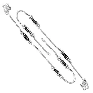Fashion Accessories Silver Plated Alloy Anklet With Ghungroo Black Crystal - Trendy Pajeb Payal for Women and Girls, 1 Pair Toering
