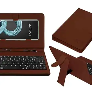 ACM Keyboard Case Compatible with Lava Agni 2 Mobile Flip Cover Stand Direct Plug & Play Device for Study & Gaming Brown