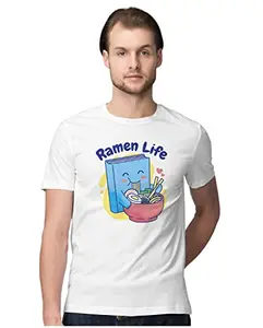ALLEN BLACK Men's Regular Fit T-Shirt Book Eating Ramen 100% Cotton T-Shirt White_RMNLIFES-White 5XL Men Round_