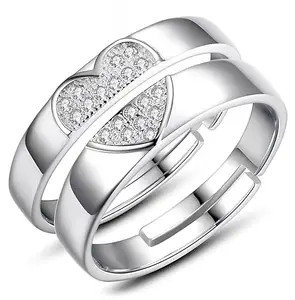 KARISHMA KREATIONS Valentine Gifting Love 1 Pair Wedding Rings Wedding Rings Love Rings Heart Shaped Diamond Pair Rings 925 Sterling Silver Adjustable Rings for Men and Women