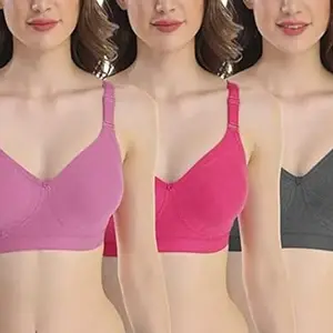 Women Girls Full Coverage Full Figure Double LAYRED Non Padded T Shirt Bra / (Pack of 2) Multicolour