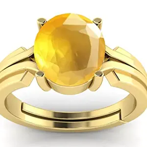 DINJEWEL 2.00 Ratti / 1.25 Carat Natural Yellow Sapphire Pukhraj Adjustable Gold Plated Ring For Men And Women