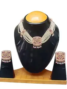 ONLINE JMS Classic Gold Plated Wedding Jewellery Pearl Long Haram Necklace Set For Women