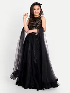 Nirmalayam Collection Girls and Women's Fully Stiched lehanga with Dupatta Skirt | Black (3-4 Years)