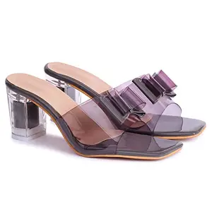 ZAPATOZ Women's Fancy Stylish PU Transparent Slip-on Block Heel sandals (Green, numeric_3)