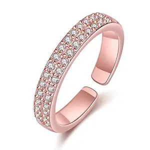 MYKI Super Band Zircon Adjustable Rings for Women & Girls Stainless Steel Swarovski Zirconia Gold Plated Ring (RG)