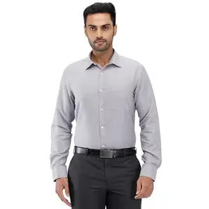 Park Avenue Men's Slim Fit Structure Pattern Cotton Blend Semi Cutaway Collar Full Sleeve Formal Shirt (Size: 44)-PMSX18645-G5 Medium Grey