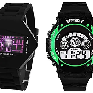 SS Traders Digital Multicolored Dial, Black Colored Strap Unisex Child Kids Watch for Boys & Girls (Pack of 2) (Green)