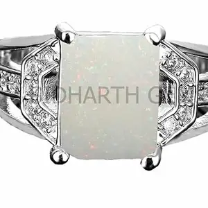 SIDHGEMS 6.25 Ratti Natural Opal Stone Silver Plated Adjustable Ring for Man and Woman with Lab Certificate