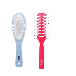 Lily Oval Paddle And Rectangle Vented Hair Brush Combo - Blue and Red