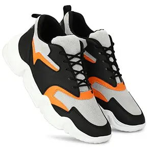 FASTNSLOW Men's Orange Mesh Running Shoes Gym Shoes Training Shoes Walking Shoes Sports Badminton Shoe Any Play Game Sports Shoe for Men's 10 UK/IND