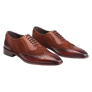 Harrykson London Men's European Genuine Leather Formal Handcrafted Brogue Style Shoe for Men Tan