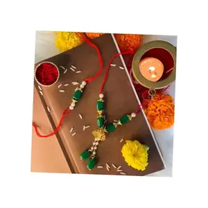 I Jewels Bhaiya Bhabhi Lumba Rakhi Bracelet Combo Set With Roli Chawal & Rakshabandhan Card For Unisex Adult (R018-Co)