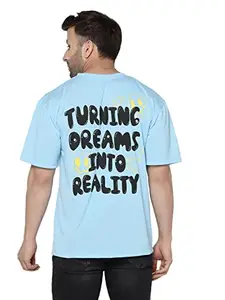 GRITSTONES Oversized Men Sky Blue Half Sleeve Turning Dream Typography Printed T-Shirt (GSHSOSTOIR3082SBLUU_XL)