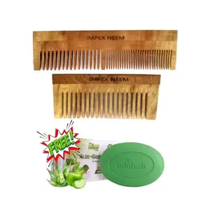 Handmade Neem Sheesham Wooden Comb for Hair Care with Udbhab Aloe Green Apple Face & Body Soap | Anti-Dandruff, Germ Protection | Natural Antibacterial Comb + Moisturizing Soap Combo