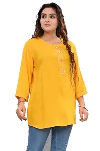 Padlaya Fashion Women's Rayon Soild Regular 3/4 Sleeve Top (Color- Yellow | Size- XL) PF0106