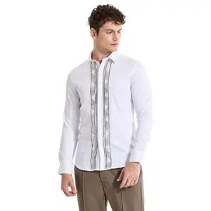 Snitch Full Sleeve 100% Cotton White Embellished Slim Fit Luxe Shirt