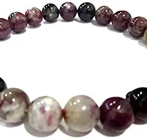 Divine Crystal Treasures Natural Watermelon Tourmaline Semi Precious Gemstone Bracelet, Crystal Stone 8mm Beads Bracelet Round Shape for Reiki Healing, Crystal Healing and Chakra Balance