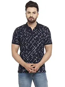 WILD WEST Mens Polo Neck Black All Over Printed Half Sleeve Tshirt for Men (L)