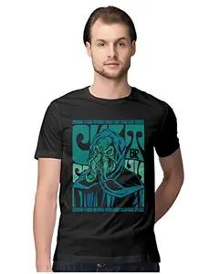ALLEN BLACK Men's Regular Fit T-Shirt Cult of Cthulhu 100% Cotton T-Shirt Black_OCTHULHUU-Black 2XL Men Round_