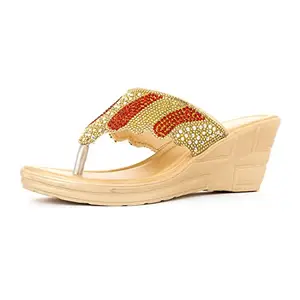 Khadim's Red Heel Slip On Sandal for Women - Size 6