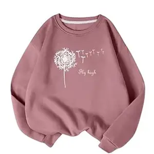 Visit the DRAXSTAR Store DRAXSTAR Women’s Regular Sweatshirt – Pink Casual Pullover, Long Sleeve Round Neck Loose Fit Winter Top, Soft Cotton Blend Hoodie Style