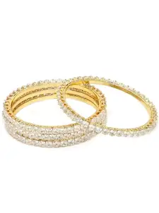 Karatcart Set of 4 Gold Plated Square American Diamond Studded Bangles for Women