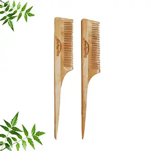 GrowMyHair Neem Wood Comb Anti-Bacterial Anti Dandruff Comb for All Hair Types, Promotes Hair Regrowth, Reduce Hair Fall (Set of 2, Long Tail Comb)