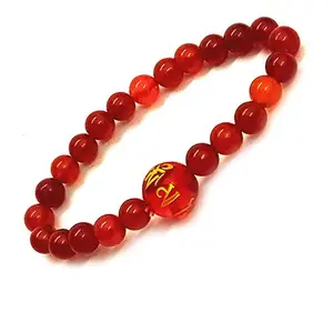 Astroghar Red Onyx Om Mani Padme Hum Engraved Crystal Bracelet for Reiki Healing