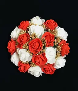 Arooman™Artificial flower juda Bun/Gajra For Women/Girls Pack_01(Red&White)