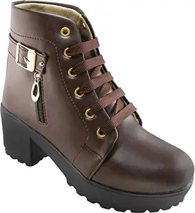 TWIN TOES Women's Brown Casual Ankle Length Heel Boot