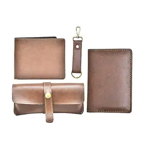 YOUR GIFT STUDIO Classy Leather All in One Men's Combo Gift (4 pcs) Wallets, Key Chain, Eyewear Case and Passport Cover (Tan)