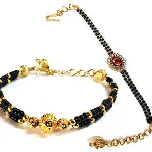 Kreations Combo Gold-Plated Mangalsutra Bracelet Women (Black Bead Hand Mangalsutra Bracelet)