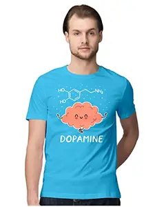 ALLEN BLACK Men's Regular Fit T-Shirt Dopamine - Cute Brain 100% Cotton T-Shirt Sky Blue_CUBRDOMEN-Sky Blue L Men Round_