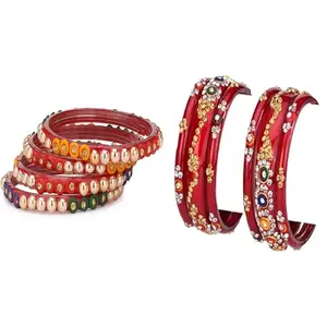 Somil Glass Bangle Combo | Bangles Set For Women | Suitable For Party, Puja & Daily Look, Pack Of 10, Multicolor, Red -Q389