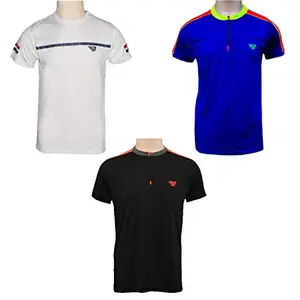 BHAJJI Cricket Set of 3 T-Shirts Size 36 (B-094 White,B-048 Black and B-048 Royal Blue)