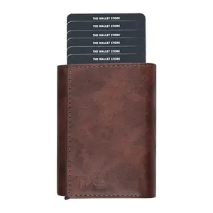 The Wallet Store Maverick RFID Protected Minimalist Wallet, Pop-Up Cardholder, Scan-Proof Aluminium Case, Holds 8 Credit/Debit Cards, Slim Men’s Wallet (Brown-D)