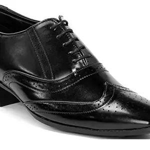 YUVRATO BAXI Men's Black Height Increasing Elevator Formal Oxford Lace-Up Brogue Shoes-6 UK
