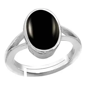 DINJEWEL Natural 8.00 Ratti Certified Original Black Sulemani Hakik Precious Gemstone Silver Plated Adjustable Ring For Men Or Women's Ring Size 16 To 24
