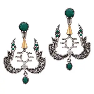 Accessher Trishul Dangle Earrings Oxidised Silver and gold Dual Plating For women | Navratri Jewellery |