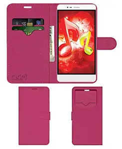 ACM Leather Window Flip Wallet Front & Back Case Compatible with Intex Aqua Music Mobile Cover Pink