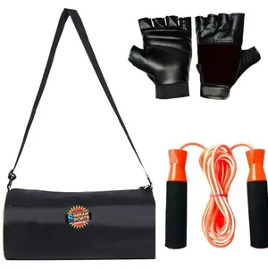 SIMRAN SPORTS Home Gym Accessories Gym Bag with Foam Skipping Rope, Hand Grip and Gym Gloves