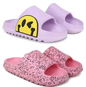 Pampy Angel Combo Pack of 2 Slipper/Flip Flops/Slides for Women,(T-Eyes-Purple,YW-Love-Pink),41 (Euro)