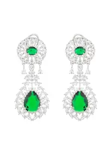 SARAF RS JEWELLERY White Plated Green AD Studded Statement Drop Earrings