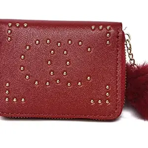 Lassie® Women's Faux Leather Mini Zipper Pocket Wallet Metal Studded 4 Card Slots 1 Coin Pocket(PREPOKSM) (maroon8)