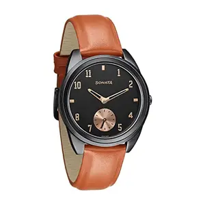 Sonata Women of Steel Black Dial Leather Strap Analog Watch for Women-8182NL01