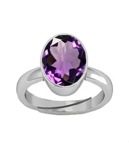 APSLOOSE 13.25 Ratti 12.50 Carat Amethyst Silver Plated Ring Katela Ring Original Certified Natural Amethyst Stone Ring Astrological Birthstone Adjustable Ring Size 16-24 for Men and Women,s