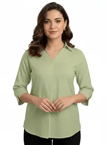 MIRHANIKA Hemline Solid Shirt for Women Collared Neck Rayon Formal Office Wear Long Shirt Relaxed Fit Casual Girls Top