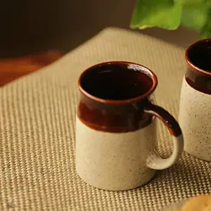 ExclusiveLane ExclusiveLane 'Cocoa Rims' Ceramic Studio Pottery Coffee Mug Tea Cup (1 Piece, 320 ML, Microwave Safe, Dishwasher Safe), Dark Brown & Cream, (L x W x H) = (4.7 x 3.3 x 4) Inch, EL-005-1344