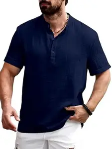 WIZOON Shirt for man | Men’s Black Shirt | Cotton Blend | Casuals | Mandarin Collar | Half Sleeves | Regular Fit for Men